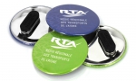 Panachage de badges ronds 75mm avec attaches aimantées rectangles.
Différentes couleurs : 'Logo RTA, Régie régionale des transports de l'Aisne.'