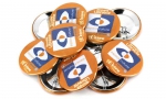 Panachage de badges ronds 45mm. 
Visuel : 'Logo Leclerc espace culturel, nouvelle librairie Océane.'