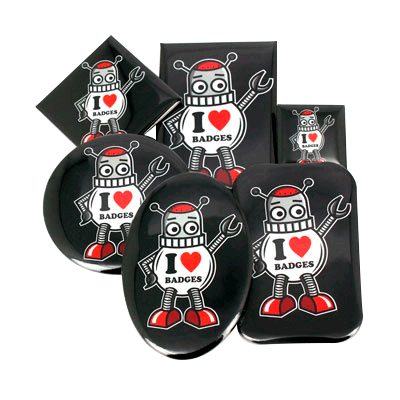 Badges avec un pelliculage brillant