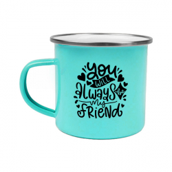 Mug vintage bleu azur émaillé avec rebord acier