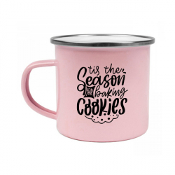 Mug vintage rose émaillé avec rebord acier