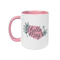 Mug blanc brillant - Anse et intérieur roses