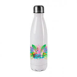 Découvrez nos gourde double paroi blanc 500ml Gourde Inox Blanche Double Paroi avec Attributs Argentés - Impression Couleur