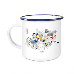 Découvrez nos mug vintage bord bleu Mug Blanc Emaillé avec Rebord Bleu - Impression Couleur