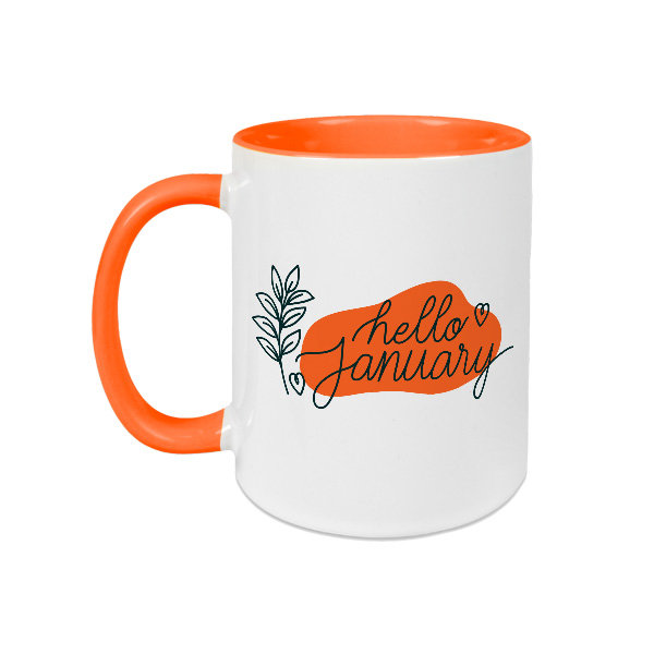 Mug blanc brillant - Anse et intérieur orange