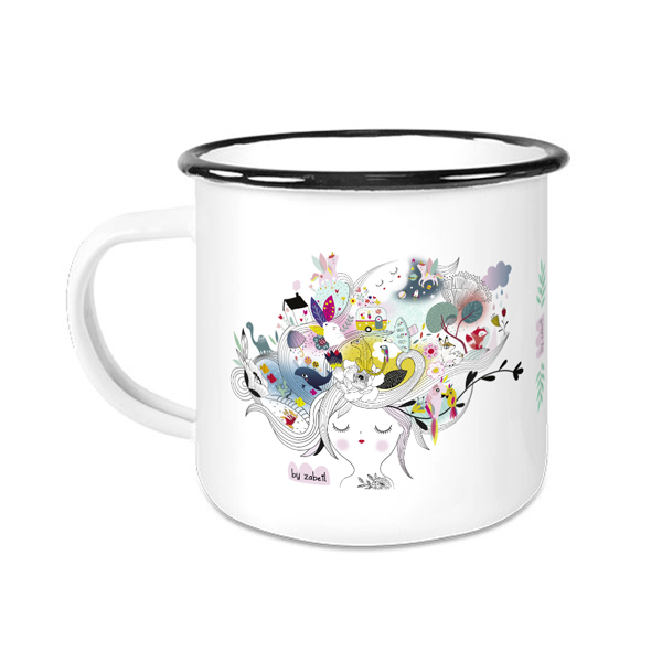 Mug Blanc Emaillé avec Rebord Noir - Impression Couleur