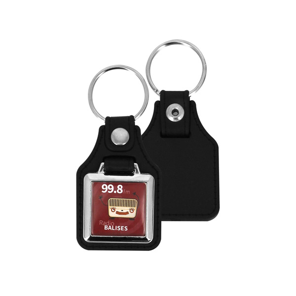 Porte-clés carré simili cuir 25x25mm